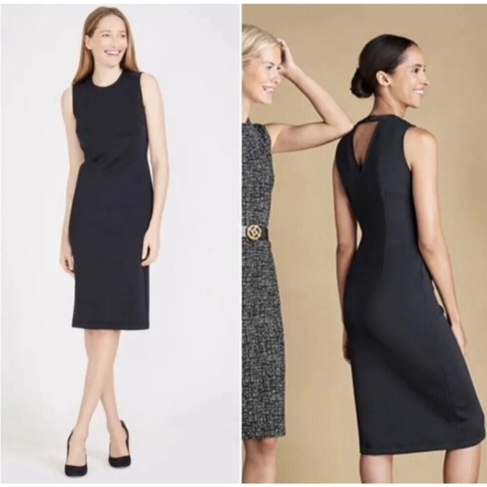 J McLaughlin Black Stretch Scuba Barry Sheath Dress XS Sleeveless Keyhole Back